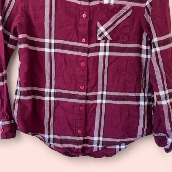 Justice Girls Size 10 Y2K Maroon & White Tartan Plaid Polo Button Up Blouse - Picture 5 of 7